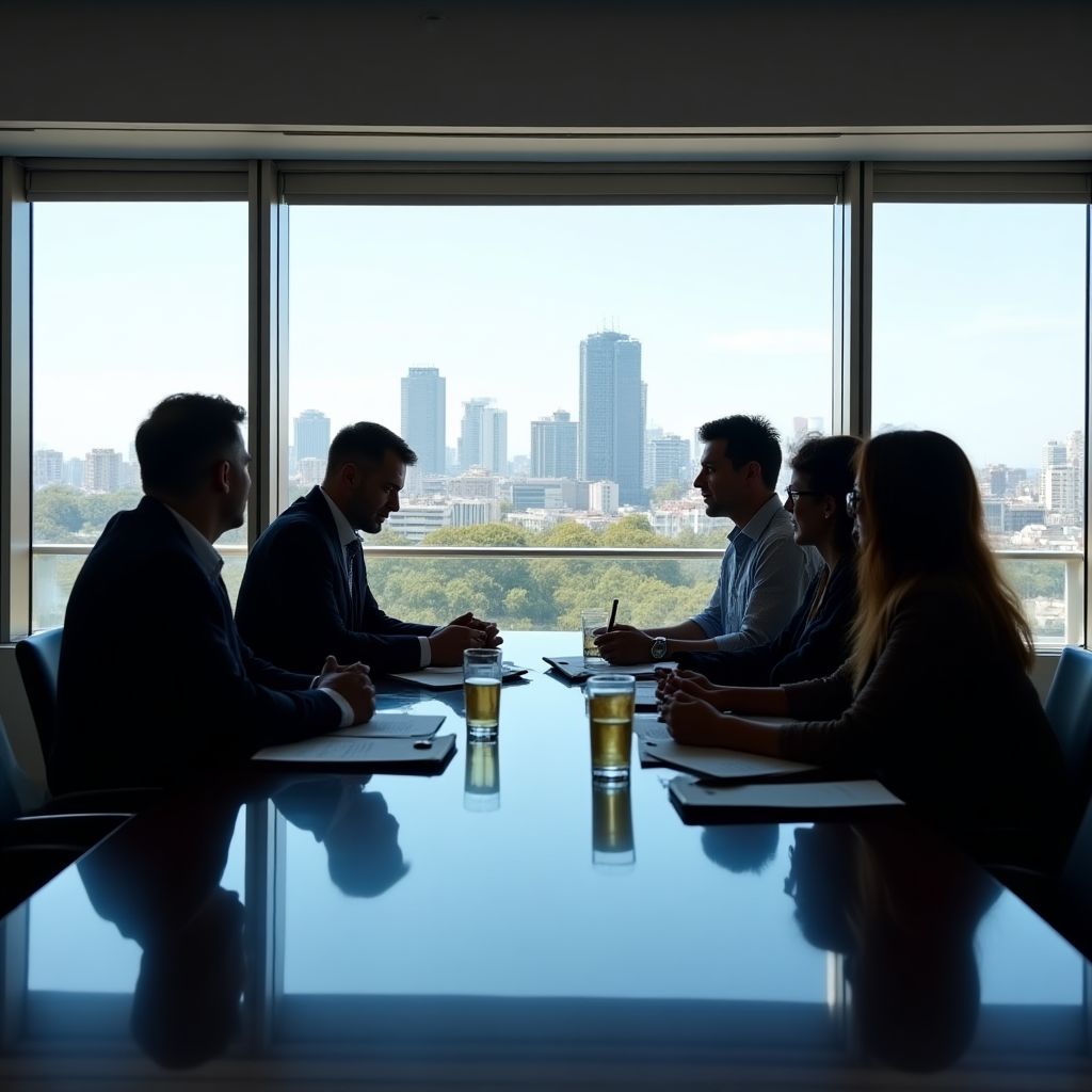 Equipo de consultores financieros en oficina moderna